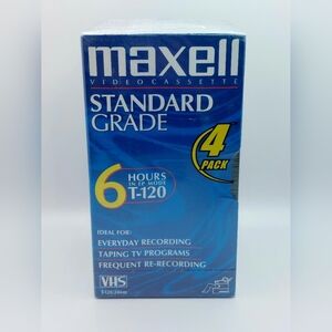 Maxell VHS Video Cassette 6 Hour Standard Grade 4 Pack T-120 Blank Tapes‎ SEALED